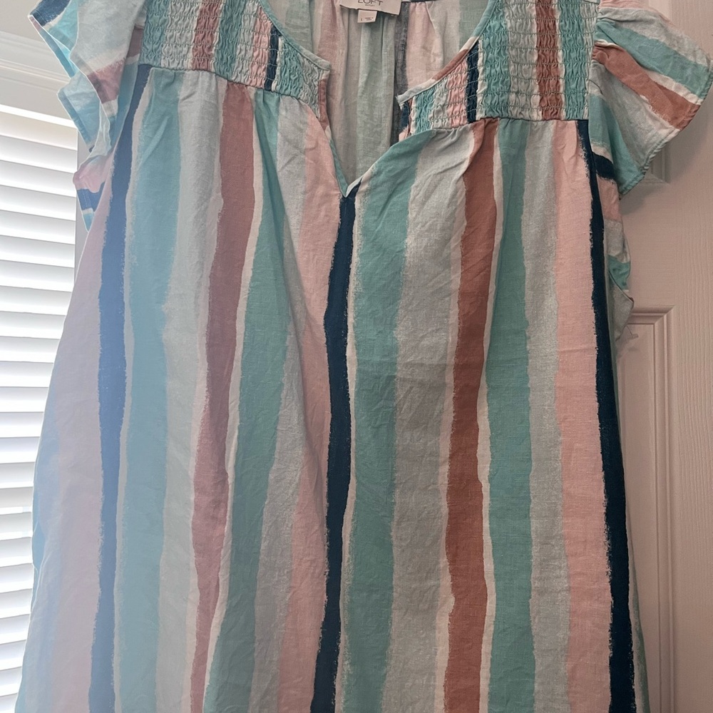 LOFT Pastel Striped Blouse in Mint, Blush & Navy